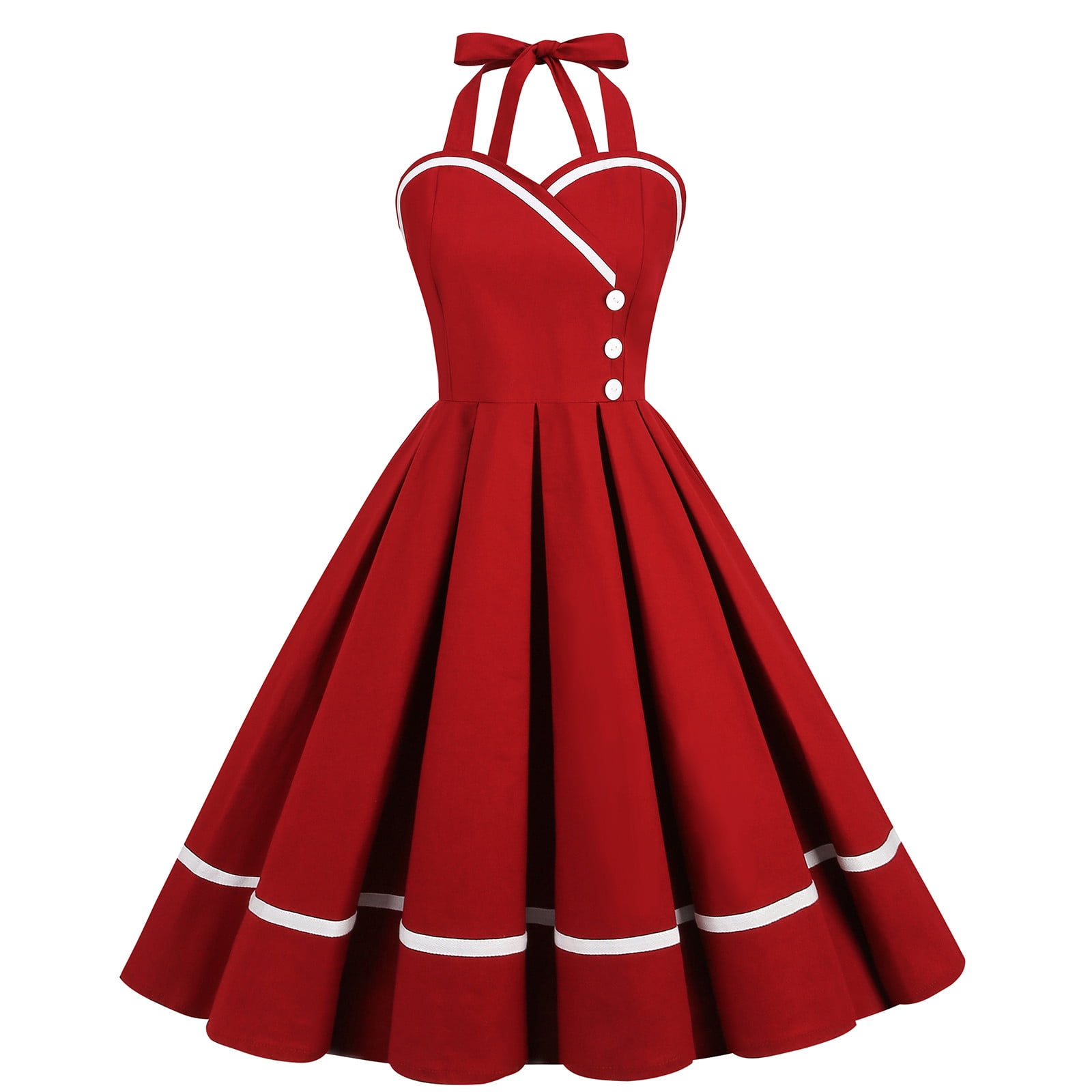 Zpanxa 1950's Dresses for Women Vintage, Sleeveless Halterneck Lace-up ...