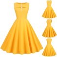 thumbnail image 1 of Zpanxa 1950's Dresses for Women Vintage, Sleeveless Hollow Mid-Length Dress, Formal Stretch Slim High Waist Swing Dress, Audrey Hepburn Style Party Dresses Gold S, 1 of 8