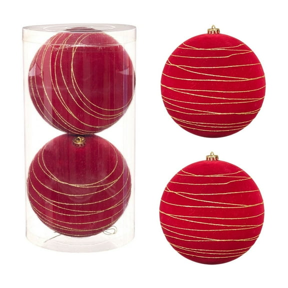 Zpanxa 2 PCS 7.87 Inch Giant Hand Painted Flocked Christmas Ball Ornaments Elegant Patterns Shatterproof Hanging Decorations for Xmas Tree Home Party Festive Decor