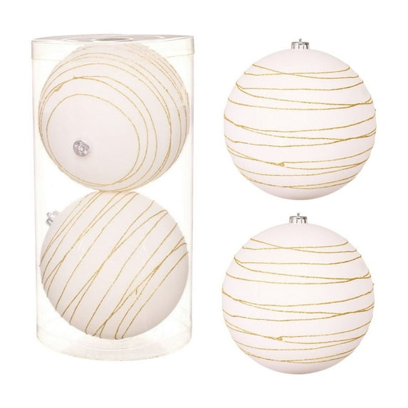 Zpanxa 2 PCS 7.87 Inch Giant Hand Painted Flocked Christmas Ball Ornaments Elegant Patterns Shatterproof Hanging Decorations for Xmas Tree Home Party Festive Decor