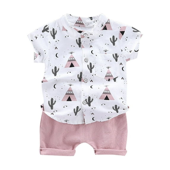 Zpanxa Baby Girl Boy Clothes Outfits, 1-4Years Infant Baby Boys Clothes Set T-shirt Tops+Shorts Summer Outfits Pink 2-3 Years