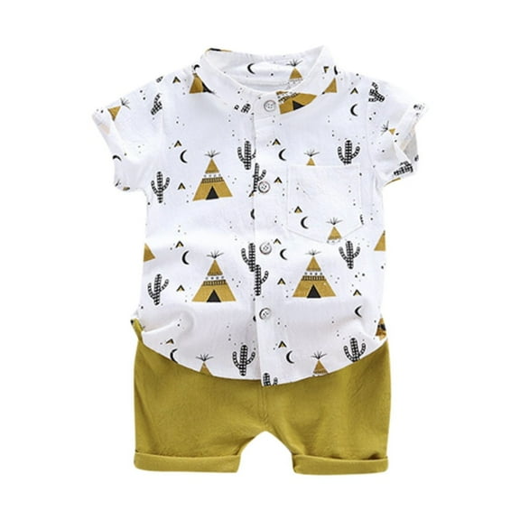 Zpanxa Baby Girl Boy Clothes Outfits, 1-4Years Infant Baby Boys Clothes Set T-shirt Tops+Shorts Summer Outfits Yellow 18-24 Months