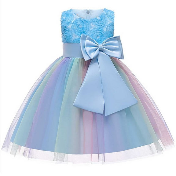 Zpanxa Baby Girls Bowknot Princess Dress, Little Girls Party Wedding Formal Dresses, Evening Mesh Lace Dress, Kids Pageant Flower Girl Sleeveless Dress, Birthday Gifts for Girls Sky Blue (5-6 Years)