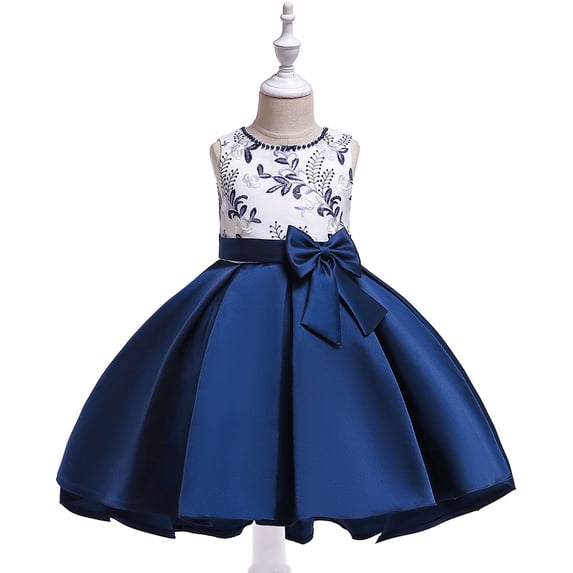 Zpanxa Baby Girls Princess Dress, Little Girls Party Wedding Dress, Lace Embroidered Bowknot Flower Net Dress, Kids Pageant Flower Girl Sleeveless Dress, Christmas Gifts for Girls Blue (3-4 Years)