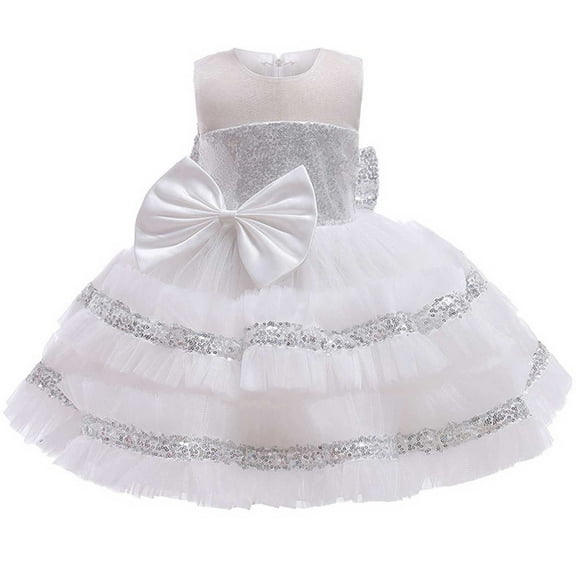 Zpanxa Baby Girls Princess Dress, Little Girls Party Wedding Dresses, Evening Mesh Lace Dress Birthday Dress, Kids Pageant Flower Girl Sleeveless Dress, Birthday Gifts for Girls White (1-2 Years)