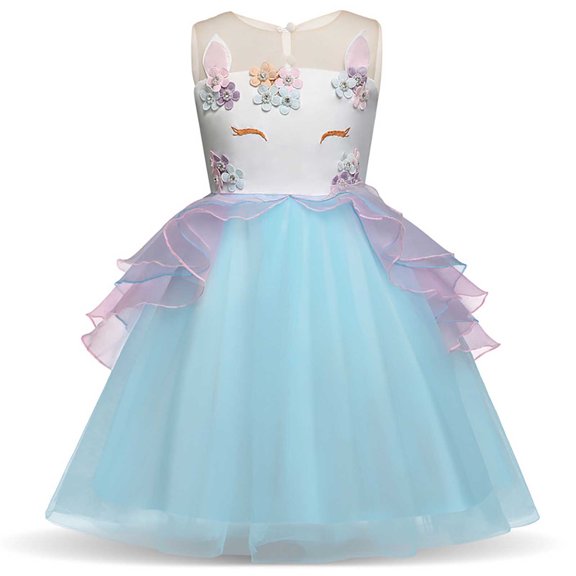 Zpanxa Baby Girls Princess Dress, Little Girls Party Wedding Formal Dresses, Evening Dress Birthday Dress, Kids Pageant Flower Girl Sleeveless Dress, Christmas Gifts for Girls Blue (1-2 Years)