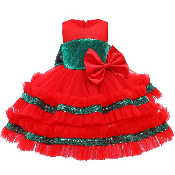 Zpanxa Baby Girls Princess Dress, Little Girls Party Wedding Dresses, Evening Mesh Lace Dress Birthday Dress, Kids Pageant Flower Girl Sleeveless Dress, Birthday Gifts for Girls Red (4-5 Years)