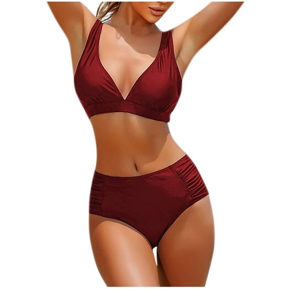 Zpanxa Basic Solid Bikini Set for Women No Wire Padded Top Adjustable Backless Straps Comfortable Swimwear for Beach Vacation