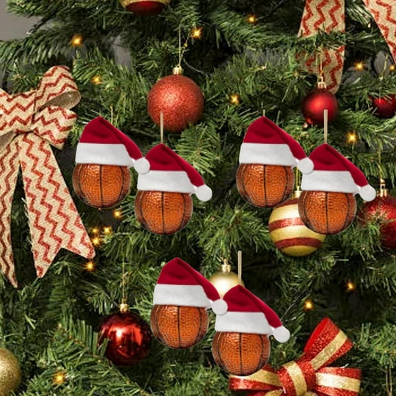 Zpanxa Basketball Christmas Ornaments 2D Flat Acrylic Sports Theme Xmas Tree Pendants Set for Sports Fan Gift and Team Party Decor