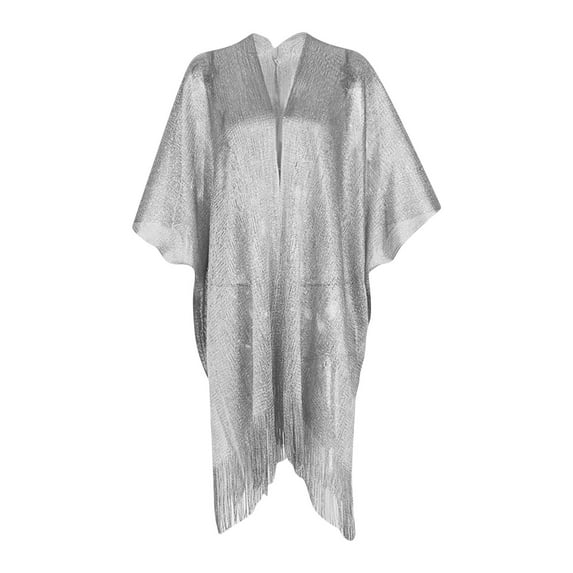 Zpanxa Bathing Suit Cover up for Women Ladies' Printed Style Long Sleeve V-Neck Dress Silver One Size