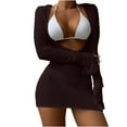thumbnail image 1 of Zpanxa Bathing Suit for Women, Three Piece Swimsuits for Women, Three-Piece Suit Women Bandage Solid Sexy Bikini Push-Up Padded Swimwear Swimsuit Beachwear Set Coffee M, 1 of 3