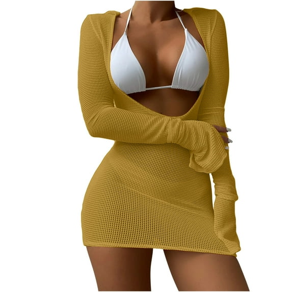 Zpanxa Bathing Suit for Women, Three Piece Swimsuits for Women, Three-Piece Suit Women Bandage Solid Sexy Bikini Push-Up Padded Swimwear Swimsuit Beachwear Set Yellow XL