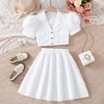thumbnail image 1 of Zpanxa Big Girl Summer Clothes 2 Piece Set Short Sleeve V Neck Chiffon Cami Tops with Elastic Waist Flowy Semi Sheer Skirt Soft Comfy Sweet Matching Outfits for Girls Ages 8-13 Years Daily Wear, 1 of 8