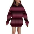 thumbnail image 1 of Zpanxa Big Girls Line Pattern Hooded Sweatshirt, Soft Brushed Interior Pullover with Kangaroo Pocket for School Wear 3-14 Years, 1 of 5