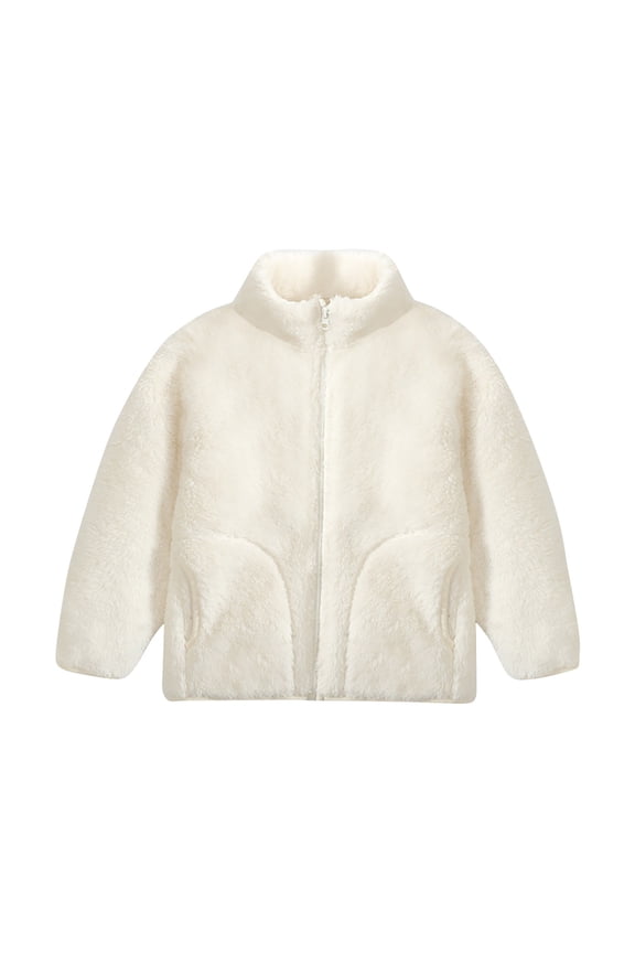 Big Kids Plush Fleece Jacket Soft Long Sleeve Zip Up No Hood Warm Cozy Casual Outerwear with Pockets for Ages 3 to 15