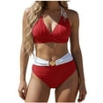 thumbnail image 1 of Zpanxa Bikini Set with Supportive Briefs for Women Wire Free Halter Neck Solid Color Padded Comfort Beach Swimsuit, 1 of 6