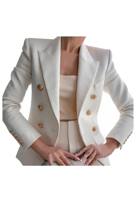 Blazer Jackets for Women Fashion Trendy Business Office Work Solid Button Suit Jacket Coat Outwear White M