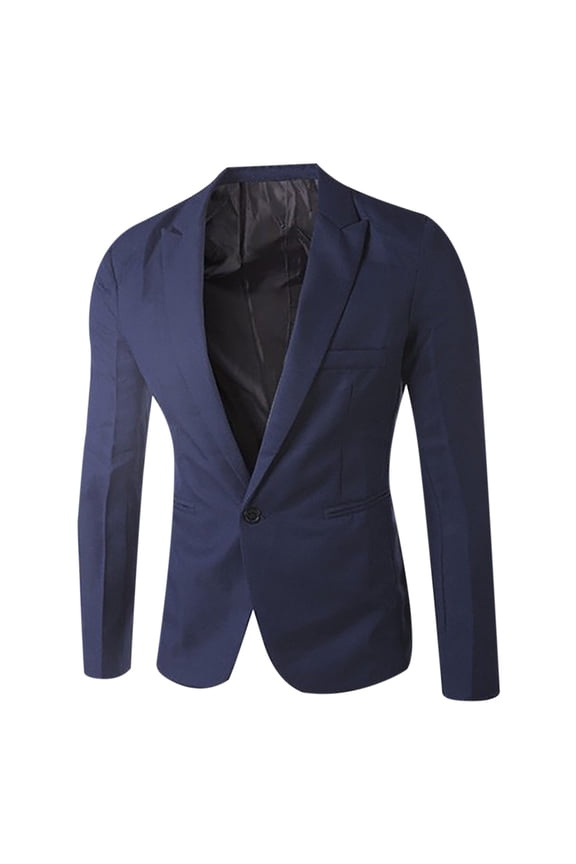 Blazer for Men Single Button Solid Color Casual Business Suit Fashion Work Office Blazer Top Jacket Navy M