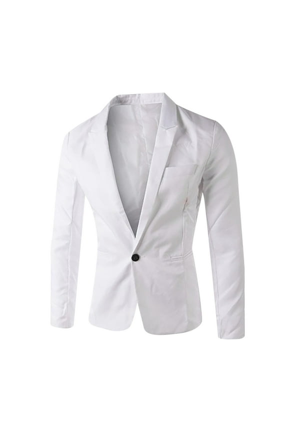 Blazer for Men Single Button Solid Color Casual Business Suit Fashion Work Office Blazer Top Jacket White M