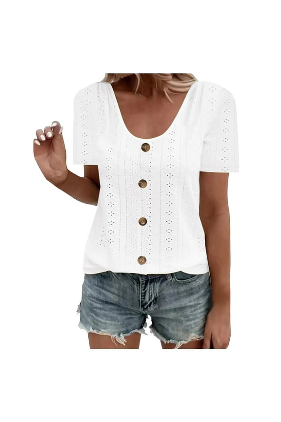Blouses for Women Fashion Summer Short Sleeve Round-Neck Solid Casaul T-Shirt White 4XL