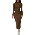 thumbnail image 1 of Zpanxa Bodycon Dresses for Women, Asymmetrical Neck Long Sleeve Ruched Midi Length, 1 of 7