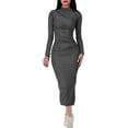 thumbnail image 1 of Zpanxa Bodycon Dresses for Women, Asymmetrical Neck Long Sleeve Ruched Midi Length, 1 of 7