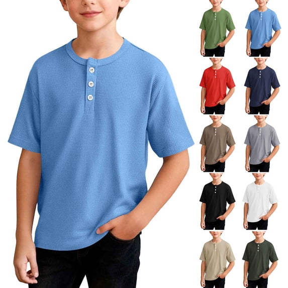 Zpanxa Boys Blue Waffle Knit V Neck Raglan Short Sleeve T Shirt Athletic Casual Top Toddler Green 13 Years