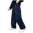 thumbnail image 1 of Zpanxa Boys Cargo Pants Boys Cargo Pants with Side Button Pocket Elastic Waist Drawstring Loose Baggy School Trousers, 1 of 5