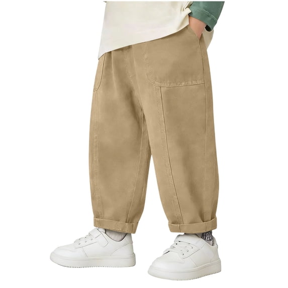 Zpanxa Boys Cargo Pants Kids Elastic Waist Loose Straight Leg Capri Pants with Big Side Pockets Lightweight Summer Casual Trousers