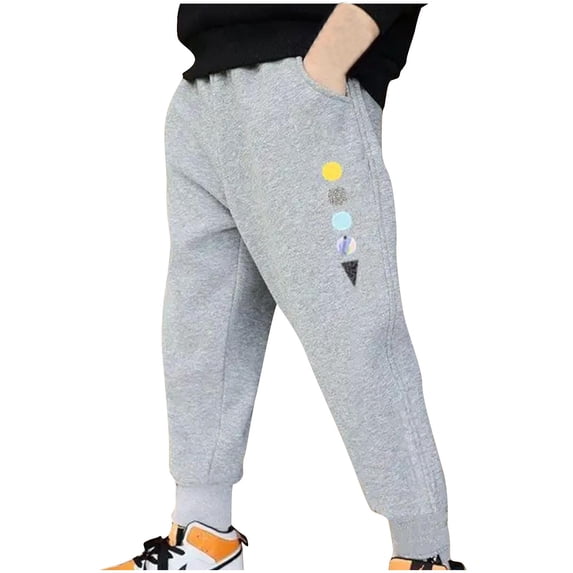Zpanxa Boys Cartoon Planet Print Jogger Sweatpants Elastic Waist Drawstring Loose Fit Sport Trousers with Pockets Pants for Boys