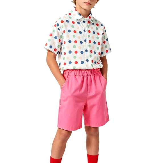 Zpanxa Boys Colorful 2 Piece Outfit Set Polka Dot Short Sleeve Button Down Shirt and Bright Shorts Kids Summer Party Clothing