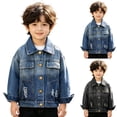 thumbnail image 1 of Zpanxa Boys Distressed Cargo Pocket Denim Jacket Kids Lapel Button Down Unisex Jean CoatBlue 18 Months, 1 of 7