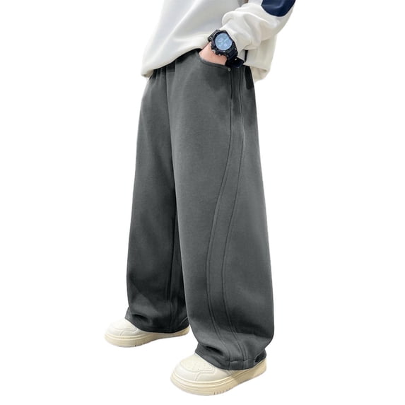 Zpanxa Boys Drawstring Waist Baggy Sweatpants Side Seam Detail Casual Loose Fit Joggers for School Daily Outdoor Fun Pants for Boys