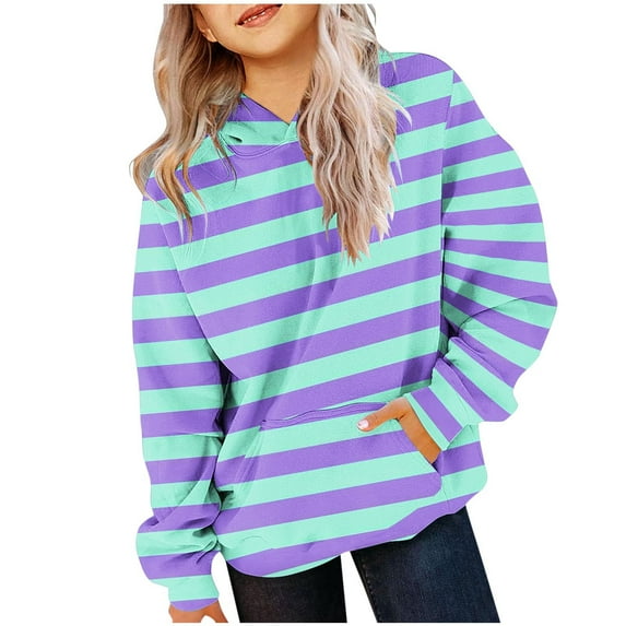 Zpanxa Boys Girls Matching Striped Hooded Sweatshirt Brushed Thermal Lined with Kangaroo Pocket for Sibling Outfits 4-14 Years