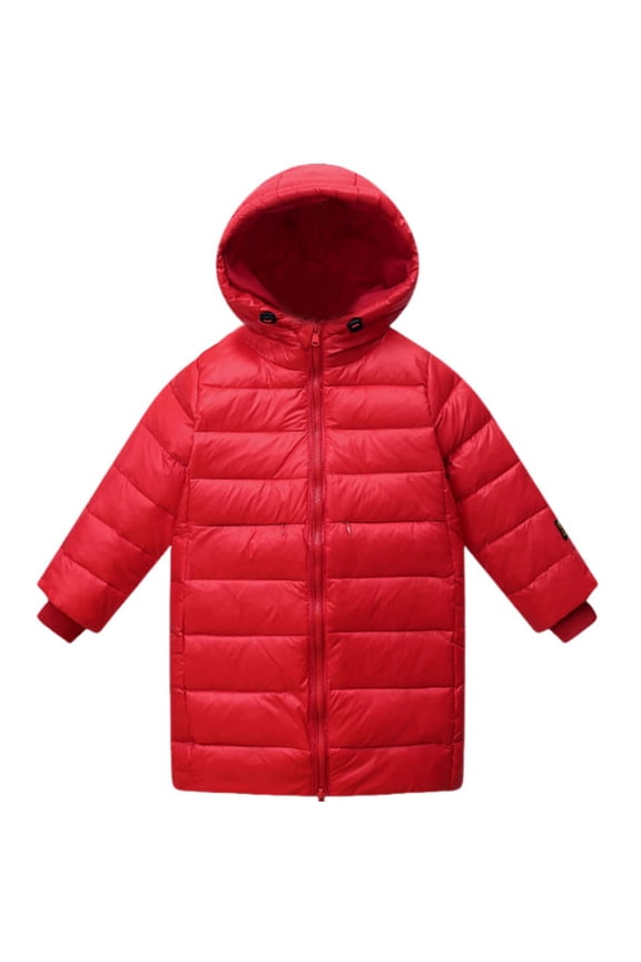 Boys Girls Mid-Length Hooded Puffer Parka Winter Warm Thermal Insulated Long Sleeve Heavyweight Outerwear Coat for Kids 5-15 Years