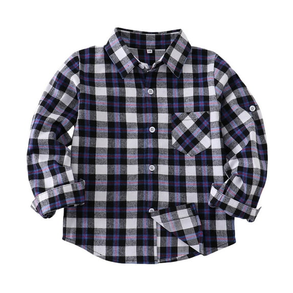 Zpanxa Boys Girls Plaid Shirt Long Sleeve Button Down Collar Classic Cotton Blend Casual Shirt Jacket Outerwear for Kids 2-13 Years