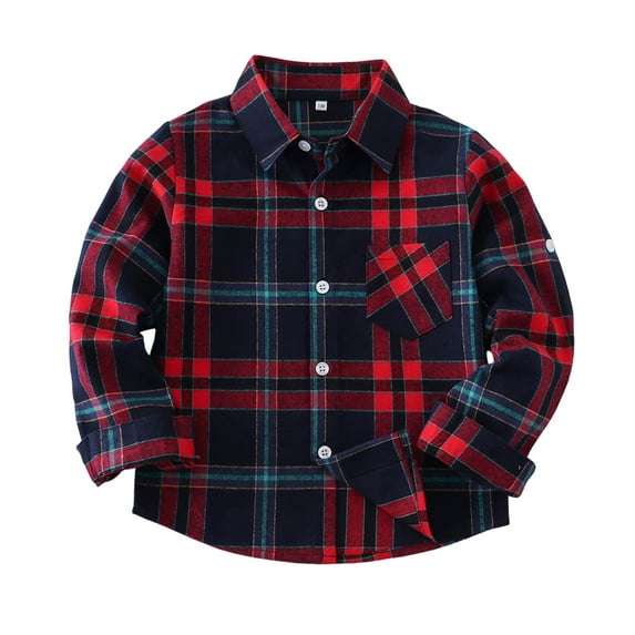 Zpanxa Boys Girls Plaid Shirt Long Sleeve Button Down Collar Classic Cotton Blend Casual Shirt Jacket Outerwear for Kids 2-13 Years