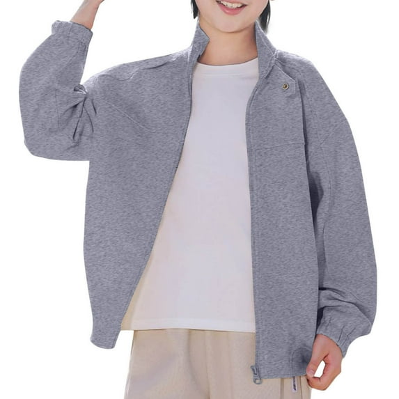 Zpanxa Boys Girls Solid Color Casual Sports Jacket Fall Winter Long Sleeve Athletic Outerwear for Kids 4-16 Years