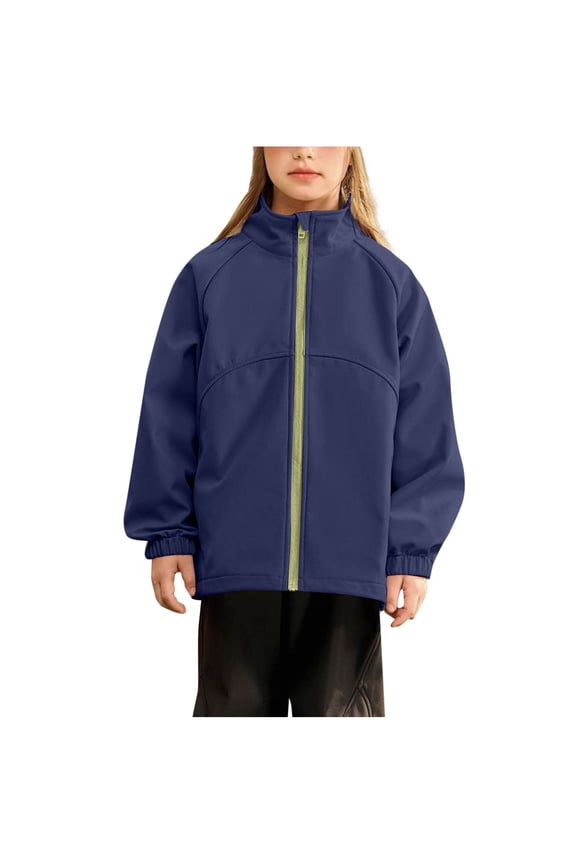 Boys Girls Windproof Water Resistant Softshell Jacket Solid Color Active Outdoor Hiking Casual Long Sleeve for Kids 4-16 Years