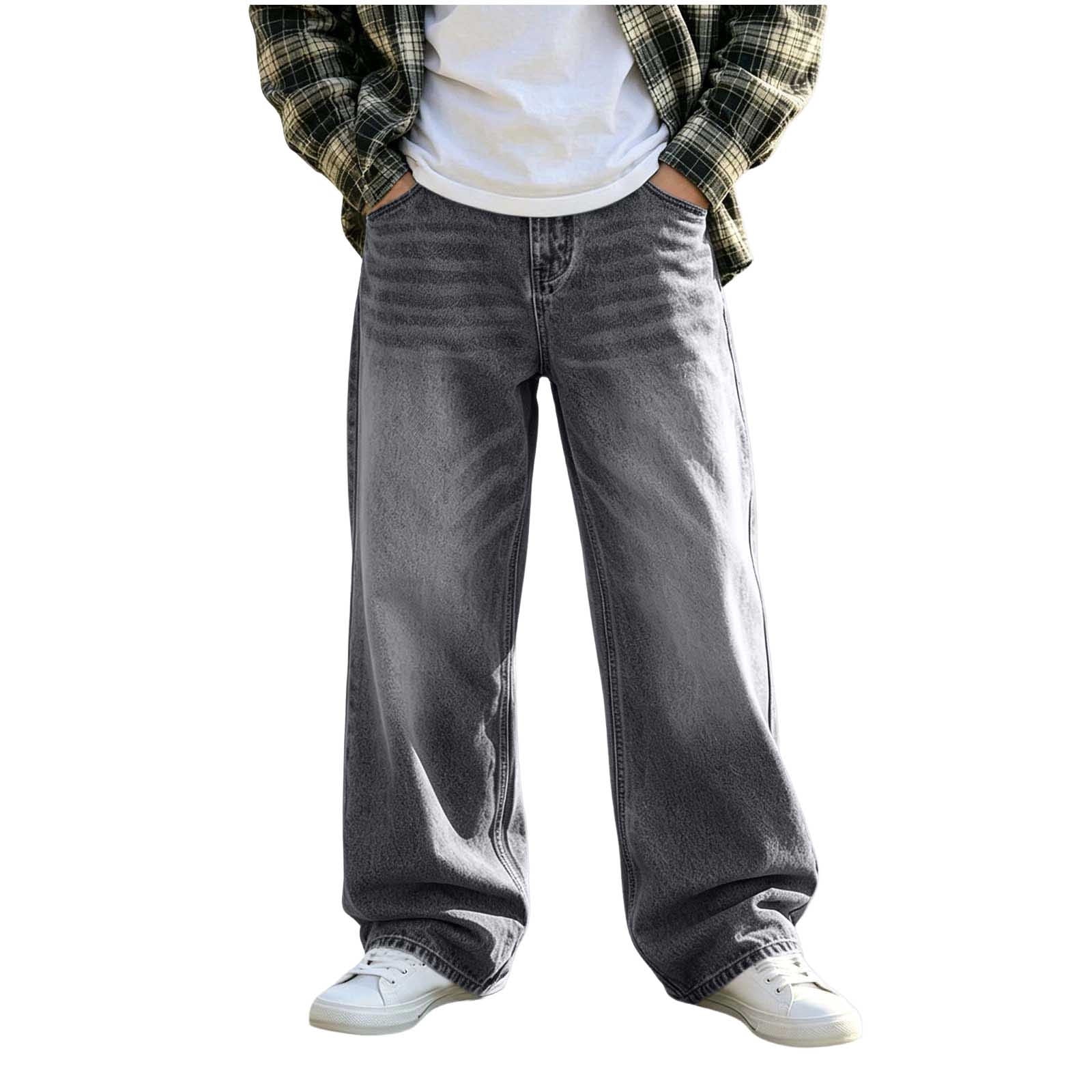 boys denim pants / グレー Zpanxa Boys Grey Acid Wash Baggy Jeans Loose Wide Leg Denim Pants