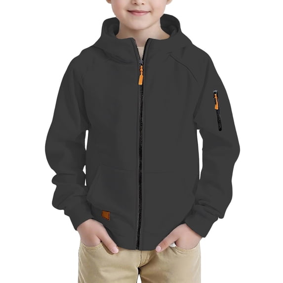 Zpanxa Boys Hoodie Kids Boys Casual Full Zip Hooded Sweatshirt Jacket Long Sleeve Solid Color Activewear Top with Side Arm Pocket