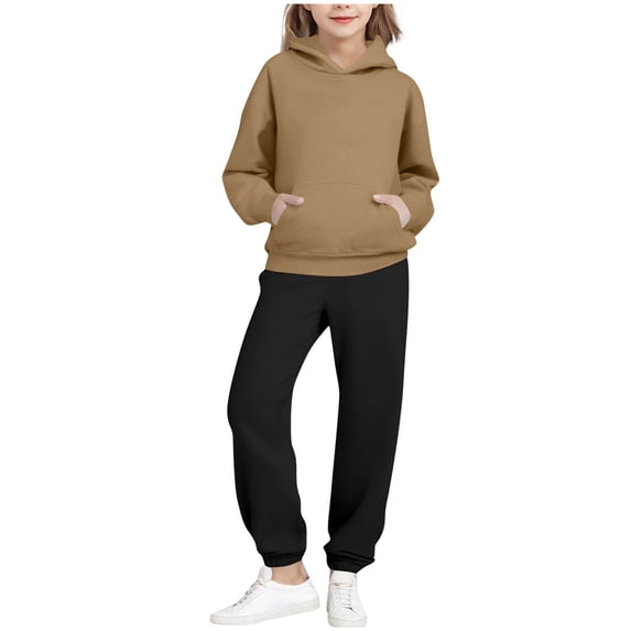 Zpanxa Boys Hoodies Pullover Hoodie with Pocket and Jogger Pants Set Fleece Lined Winter Sportswear for Kids Bronze 5 Years