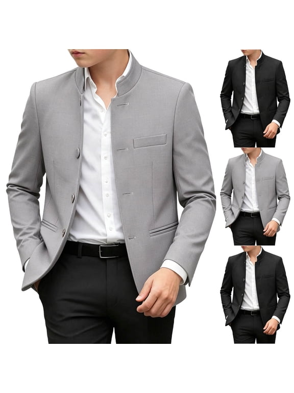 Boys Mandarin Collar Single Breasted Blazer Jacket Kids Stand Collar formal Casual Suit CoatBlack 1-2 Years