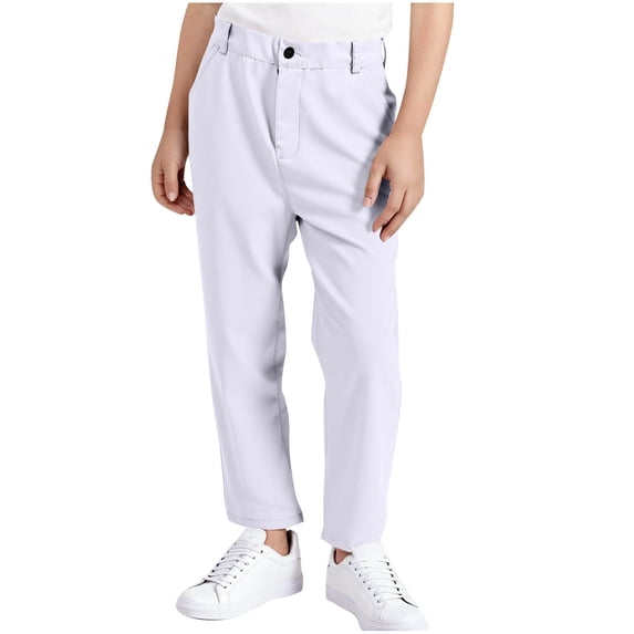 Zpanxa Boys Pants Boys Solid Color Straight Leg Casual Pants Button and Zipper Closure with Side Pockets Loose Fit Comfortable Chinos Trousers