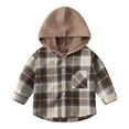 thumbnail image 1 of Zpanxa Boys Plaid Flannel Hooded Button-Up Shirt Casual Long Sleeve for Autumn School Wear Coffee 3 Years, 1 of 2