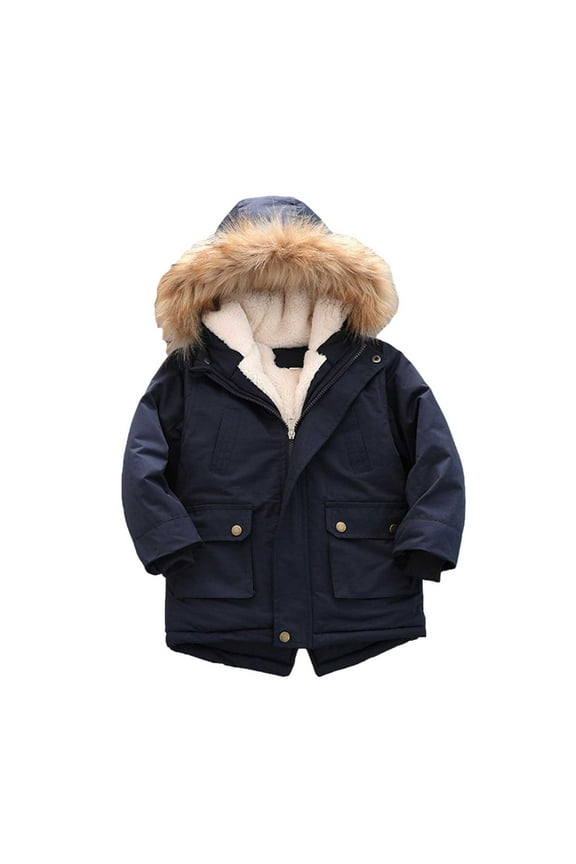 Boys Puffer Jacket Thickened Fleece Lined Hooded Winter Coat Warm Quilted Outerwear for Ages 3 to 10