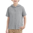 thumbnail image 1 of Zpanxa Boys Solid Color Casual Hooded Short Sleeve Top for Summer Outdoor Daily Wear Activity Gray 10 Years, 1 of 8