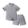 thumbnail image 1 of Toddler Boys Outfits Short Sleeve Button Down Shirt and Shorts Set Solid Color Sizes 13 Months, 1 of 2