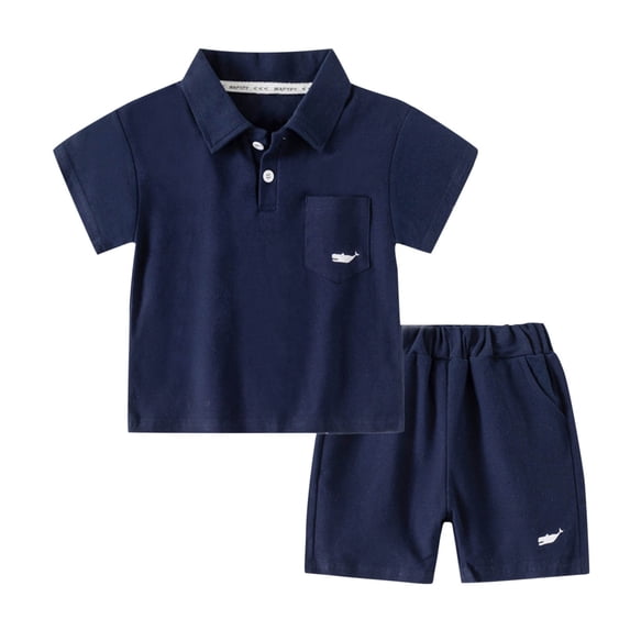 Zpanxa Boys Summer Outfits Fashion Boys Casual Short Sleeve Notch Neck Solid Color Top and Shorts Set Navy 7 Years