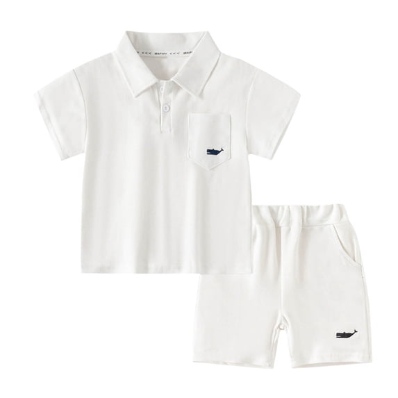 Boys Short Set Short Sleeve Shirt and Shorts Set Solid Color Sizes 8 Years